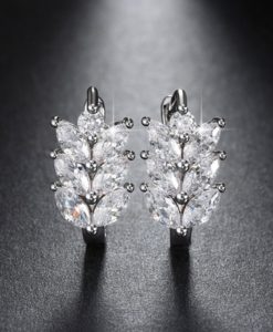 Boucles d'oreilles mariée feuille zirconium