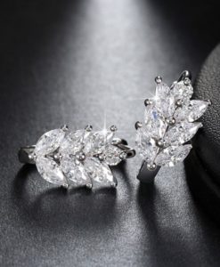 Boucles d'oreilles mariée feuille zirconium