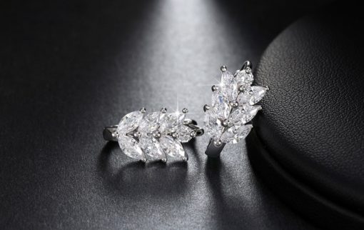Boucles d'oreilles mariée feuille zirconium