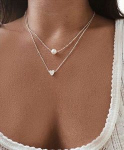 Collier deux rangs perle argent