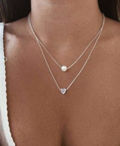 Collier deux rangs perle argent