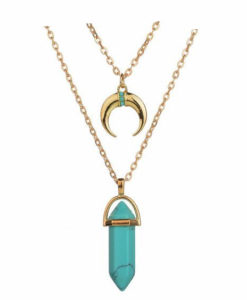 collier multirangs corne pierre turquoise or