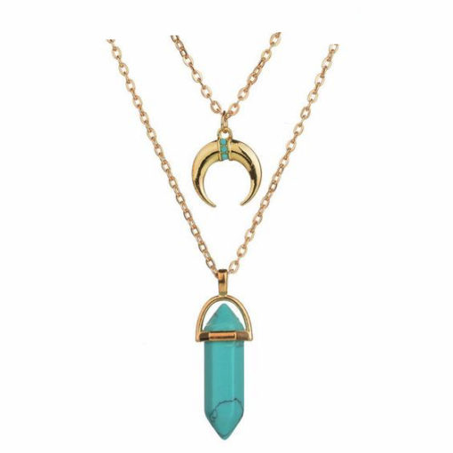 collier multirangs corne pierre turquoise or