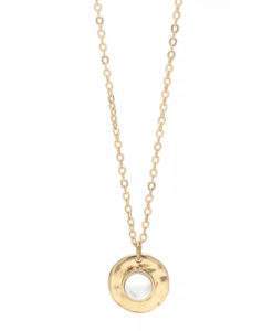 Collier medaille martelee pierre blanche