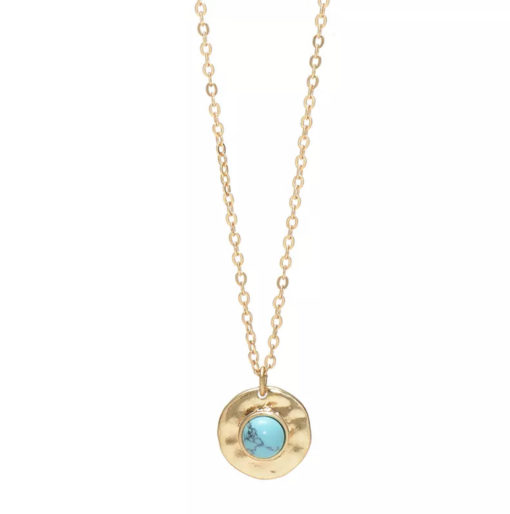 Collier medaille martelee pierre turquois