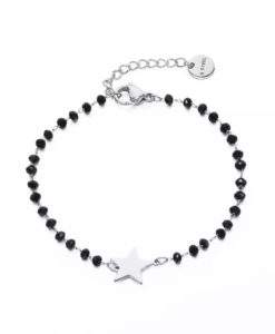 Bracelet plaque argent perles noir