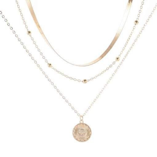 Collier tendance 3 rangs medaille