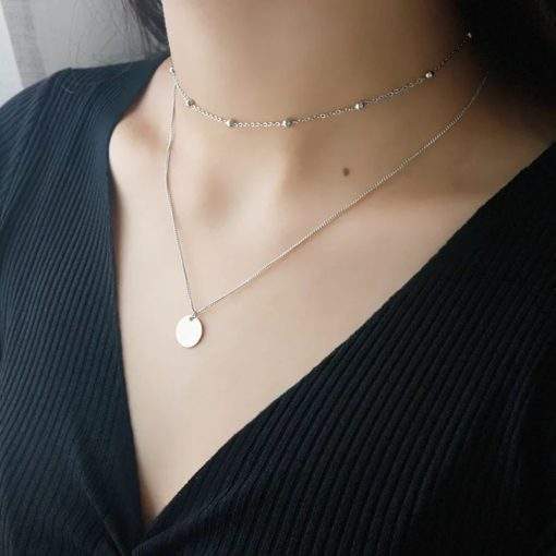 Collier 2 rangs argent 925 medaille