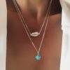 Collier deux rangs pierre turquoise argent