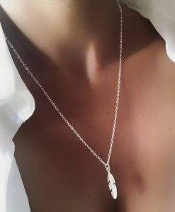 Collier fantaisie plume argent