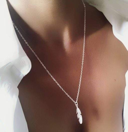 Collier fantaisie plume argent