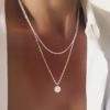 Collier multirang pendentif perle argent