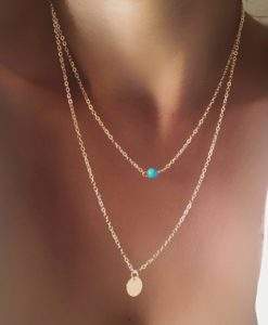 Collier tendance medaille doree