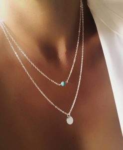 Collier tendance pierre turquoise argent