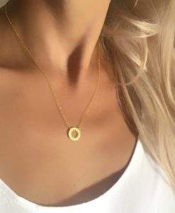 collier acier inoxydable- soleil dore