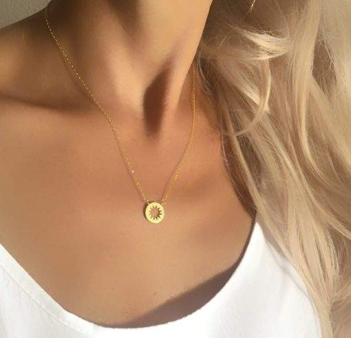 collier acier inoxydable- soleil dore