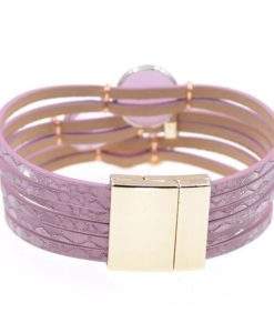 Bracelet multi-tours cuir rose