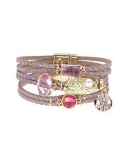 Bracelet multi-tours cuir violet femme