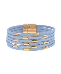 Bracelet multi-tour bleu plaque or