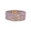 Bracelet multi-tour cuir violet plaque or