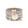 Bracelet multi-tour dore cuir gris