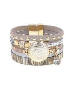 Bracelet multi-tour dore cuir gris