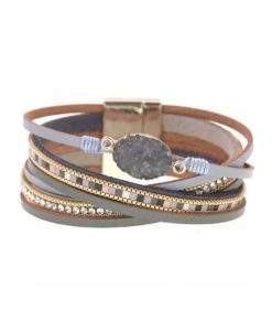 Bracelet multirang cuir gris