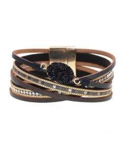 Bracelet multirang cuir noir