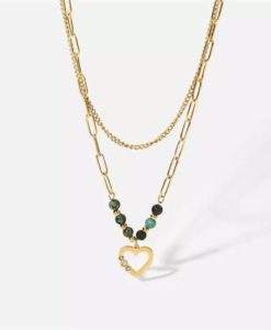 collier double rang coeur et pierres