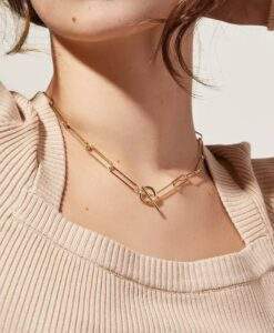 collier grosse maille acier dore tendance