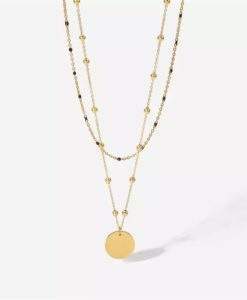 collier multirang chaine satellite medaille plaque or