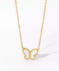 collier papillon nacre blanc