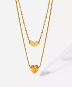 collier multirang coeurs acier dore