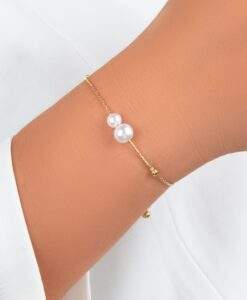 Bracelet chaine fine perles blanches