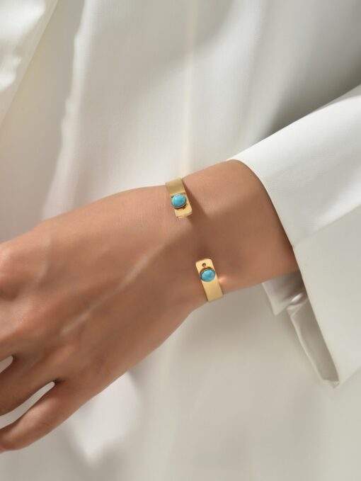 Bracelet jonc dore pierres turquoise