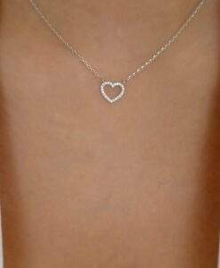 Collier coeur strass argent