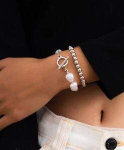 Ensemble de bracelets grosse perle argent