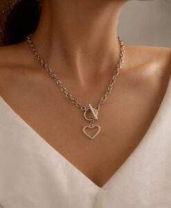 collier coeur grosse maille fermoir t argent