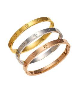 Bracelet jonc tendance – croix plaque or