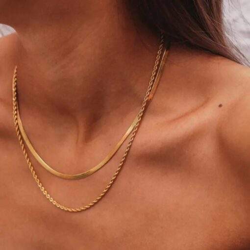 Collier multirang maille plate serpent acier inoxydable femme