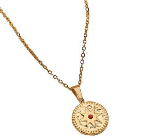 Collier plaque or pendentif rouge femme