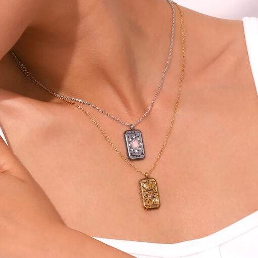 Collier tendance 2024- Carte de tarot acier inoxydable l imperatrice